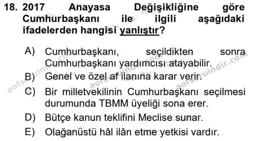 aöf türk anayasa hukuku dersi ara sınav vize 2019 2020 yılı 18.soru