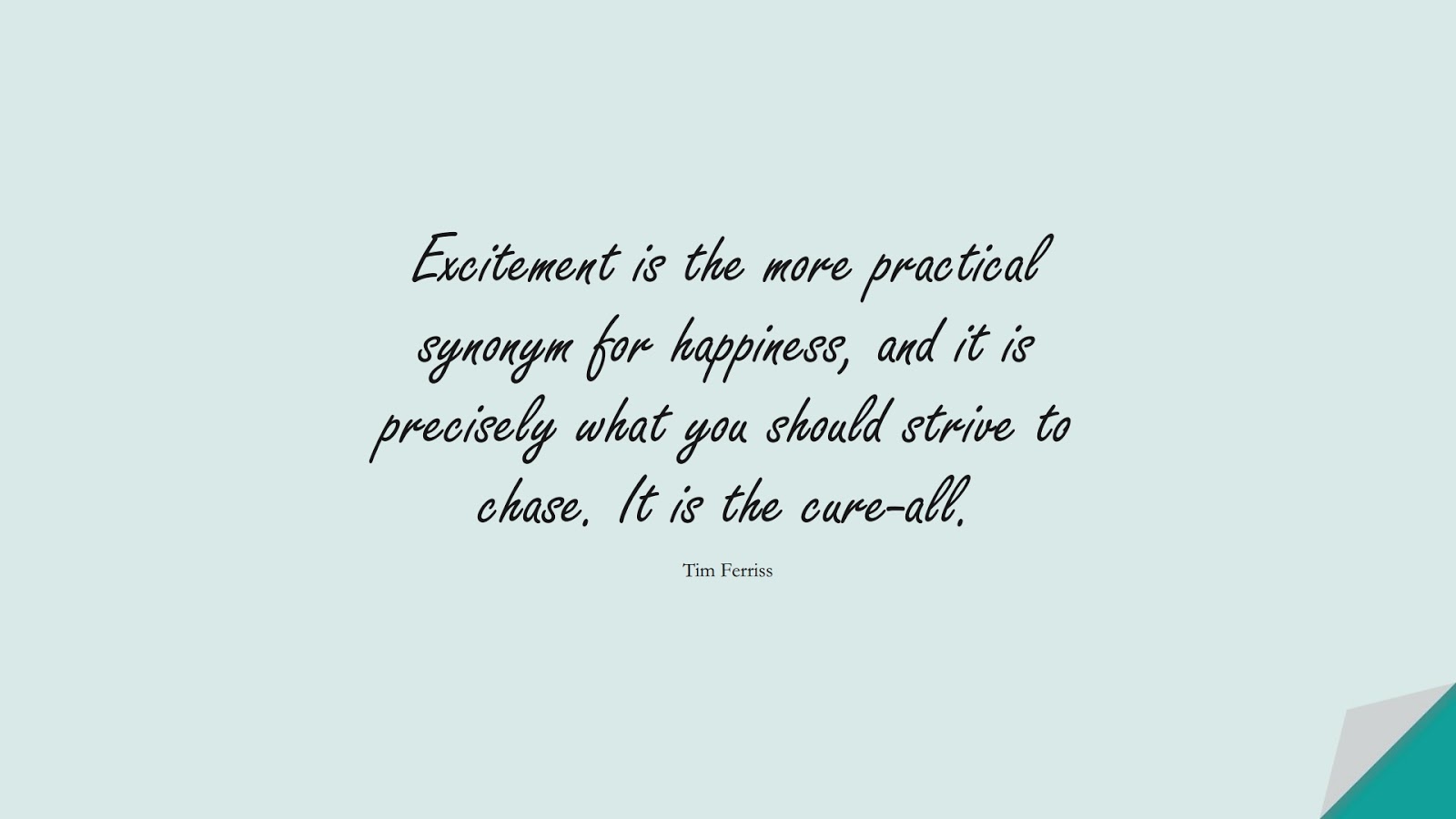 Excitement is the more practical synonym for happiness, and it is precisely what you should strive to chase. It is the cure-all. (Tim Ferriss);  #TimFerrissQuotes