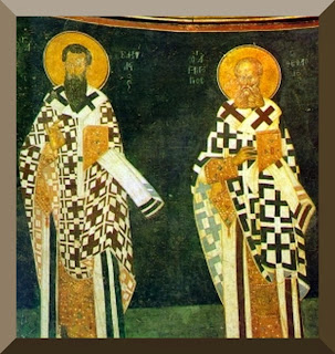 Byzantine icon of St. Basil the Great and St. Gregory of Nazianzus