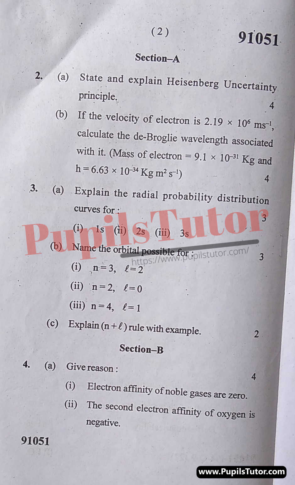 M.D. University B.Sc. [Bio-Technology] Inorganic Chemistry First Semester Important Question Answer And Solution - www.pupilstutor.com (Paper Page Number 2)