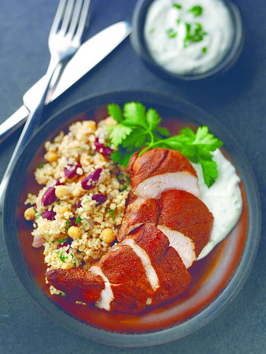 Warm Moroccan-style Chicken on A bed Of Mixed Bean Cous 