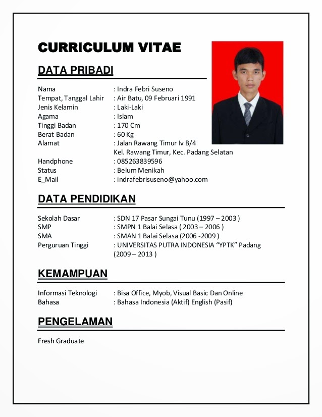 Cara Buat Cv Format Pdf CONTOH CV (CURRICULUM VITAE) LENGKAP