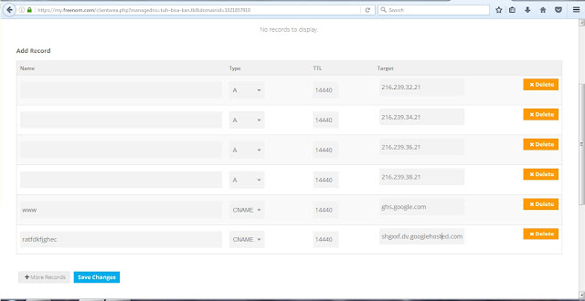 masuk ke freenome dan input label A dan CNAME