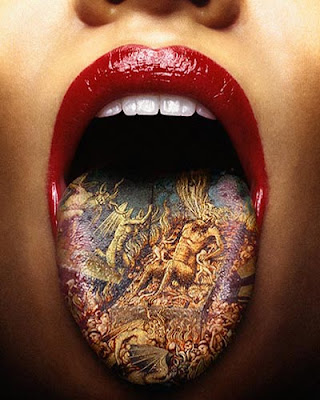 Well, at least the front part of the tongue. The color of the tattoo 