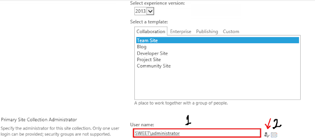 membuat site collection sharepoint 2013