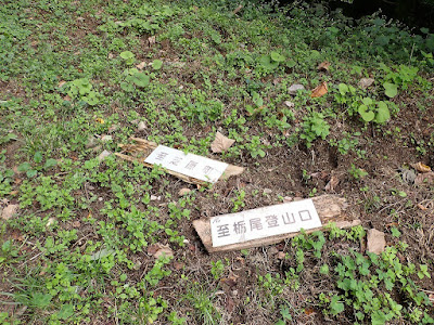 栃尾登山口まで自転車で 朽ちた登山標識