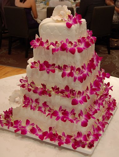 Five Tier White Square Wedding Cake with Orchids To see daily pictures 