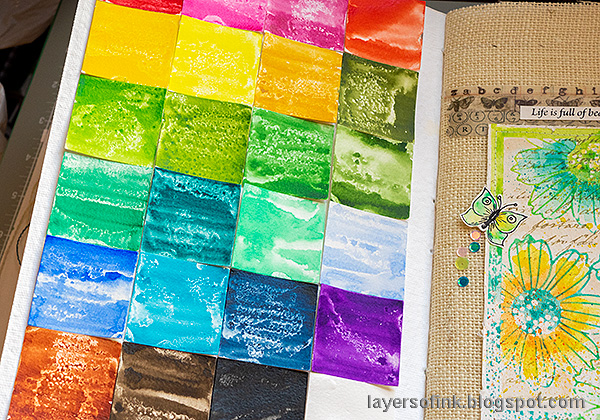 Layers of ink - Color Sampler Art Journal Tutorial by Anna-Karin Evaldsson. Adhere color samples in art journal.