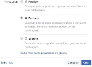 Privacidade dos grupos: aberto, fechado ou secreto