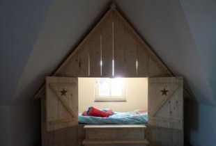 built-in wooden childrens' beds