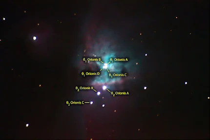 Trapezium cluster with surrounding nebulosity