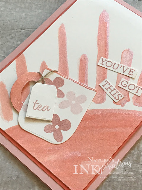 By Angie McKenzie for Ink and Inspiration Blog Hop; Click READ or VISIT to go to my blog for details! Featuring the Rise & Shine SAB 2nd Release stamp set and the Cup of Cheer Dies carried over from the 2019 Holiday Catalog; #cupofcheerdies #riseandshinestampset #linenthread #cupoftea  #watercoloringwithshimmerpaint #bloghops #inkandinspirationbloghop #stampinup #cardtechniques #naturesinkspirations #stampinupcolorcoordination 