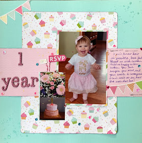 How to create a sparking one year old girl birthday scrapbook layout