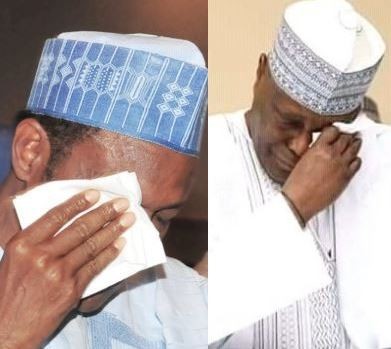 Side by side photo of President Buhari and Atiku Abubakar weeping