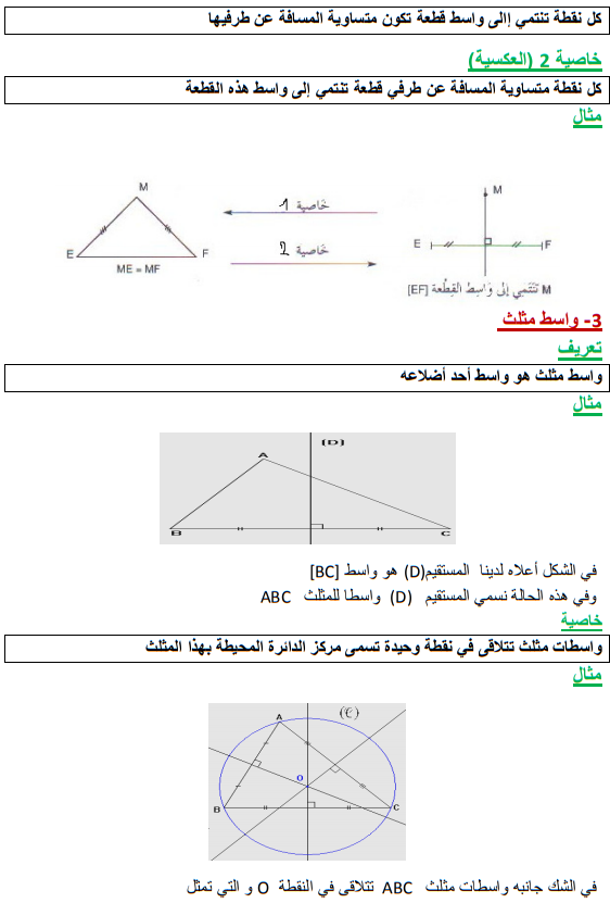 درس المتفاوتة المثلثية وواسط قطعة للسنة الأولى إعدادي