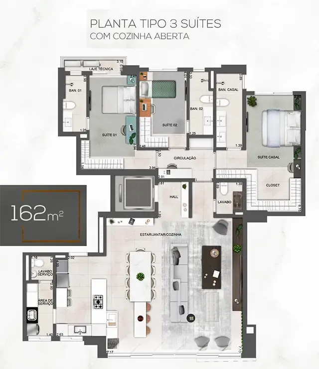 Planta do apartamento Treze 36 de 162m²