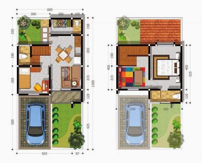 GAMBAR DENAH RUMAH 2 LANTAI UKURAN 6X 12