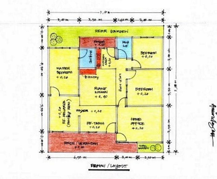 denah rumah sederhana 3 kamar tampak kreatif