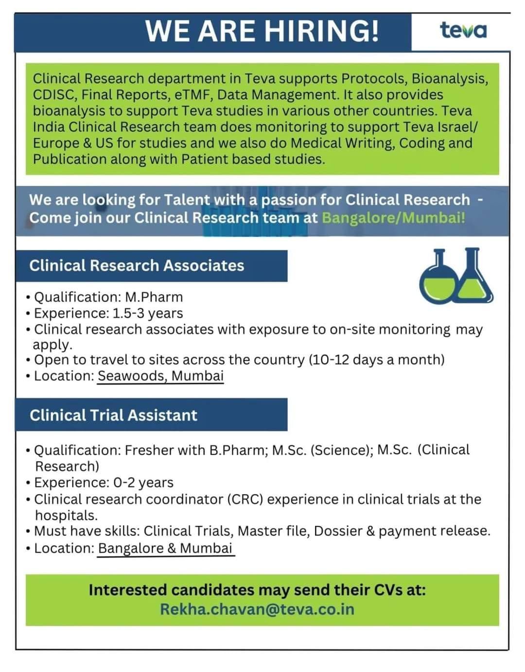 WANTED CLINICAL RESEARCH ASSOCIATES | CLINICAL TRIAL ASSISTANT