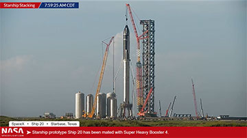 Hooray, Starship SN20 lifted on top of Super Heavy Booster BN4! (Source: NASAspaceflight.com)