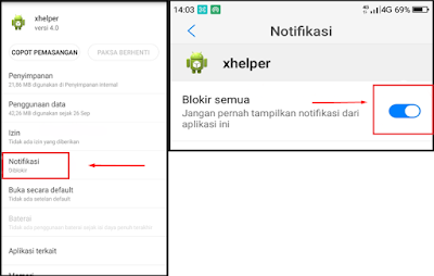 Cara mengatasi Virus Xhelper Pada Android dengan mematikan notifikasi