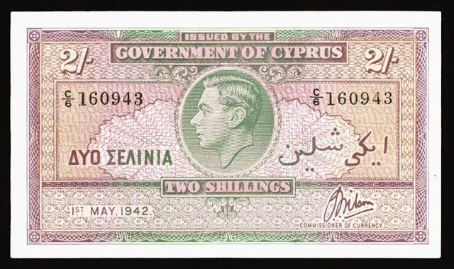 Cyprus Banknotes 2 Shillings banknote 1942 King George VI
