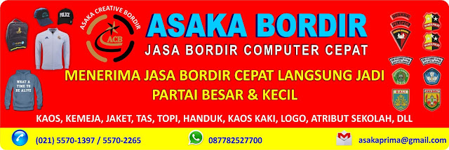 Bordir nama, bordir kaos, bordir handuk, bordir rompi, bordir wearpack, bordir tas, bordir logo, bordir patch emblem, bordir ulos, bordir syal/slayer, bordir selempang, bordir kemeja, bordir topi, bordir saputangan, bordir goodie bag, bordir souvernir,