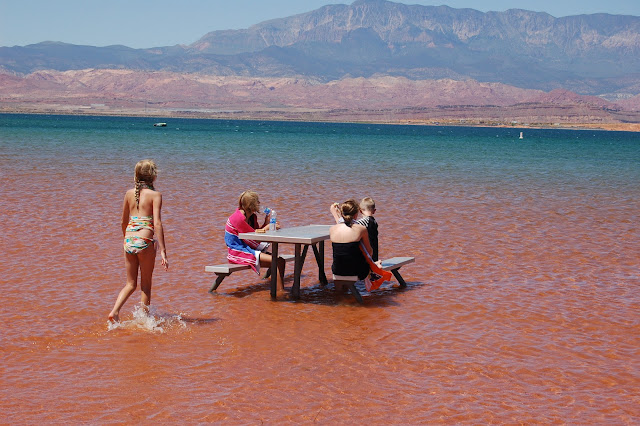 Picnic Table Right in the Lake at Sand Hollow Near St. George Utah