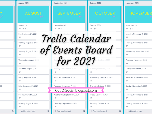 Trello Calendar of Events Board for 2021
