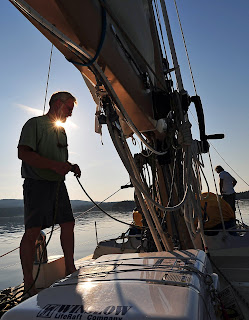 Captain Mark Schrader on the deck of the 64-foot (19.5 m) Ocean Watch, shortly after its recent departure from Seattle.