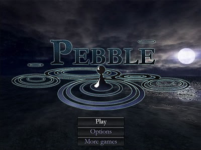 Image of Pebble's menu screen. Computer generated night scene of still sea.