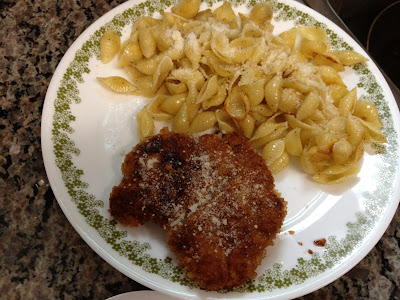 sauceless chicken parmesan and buttered shells