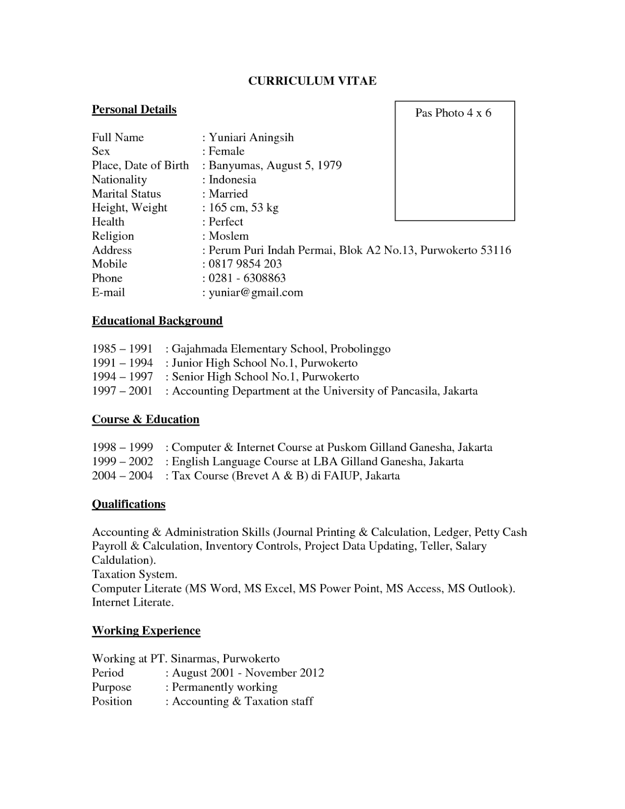 Contoh Format Curriculum Vitae Bahasa Inggris - ASLEAFAR