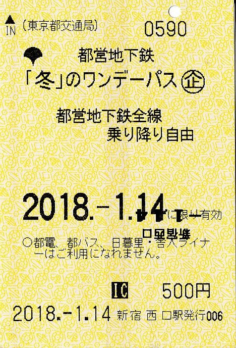 東京都交通局　都営地下鉄ワンデーパス1　冬