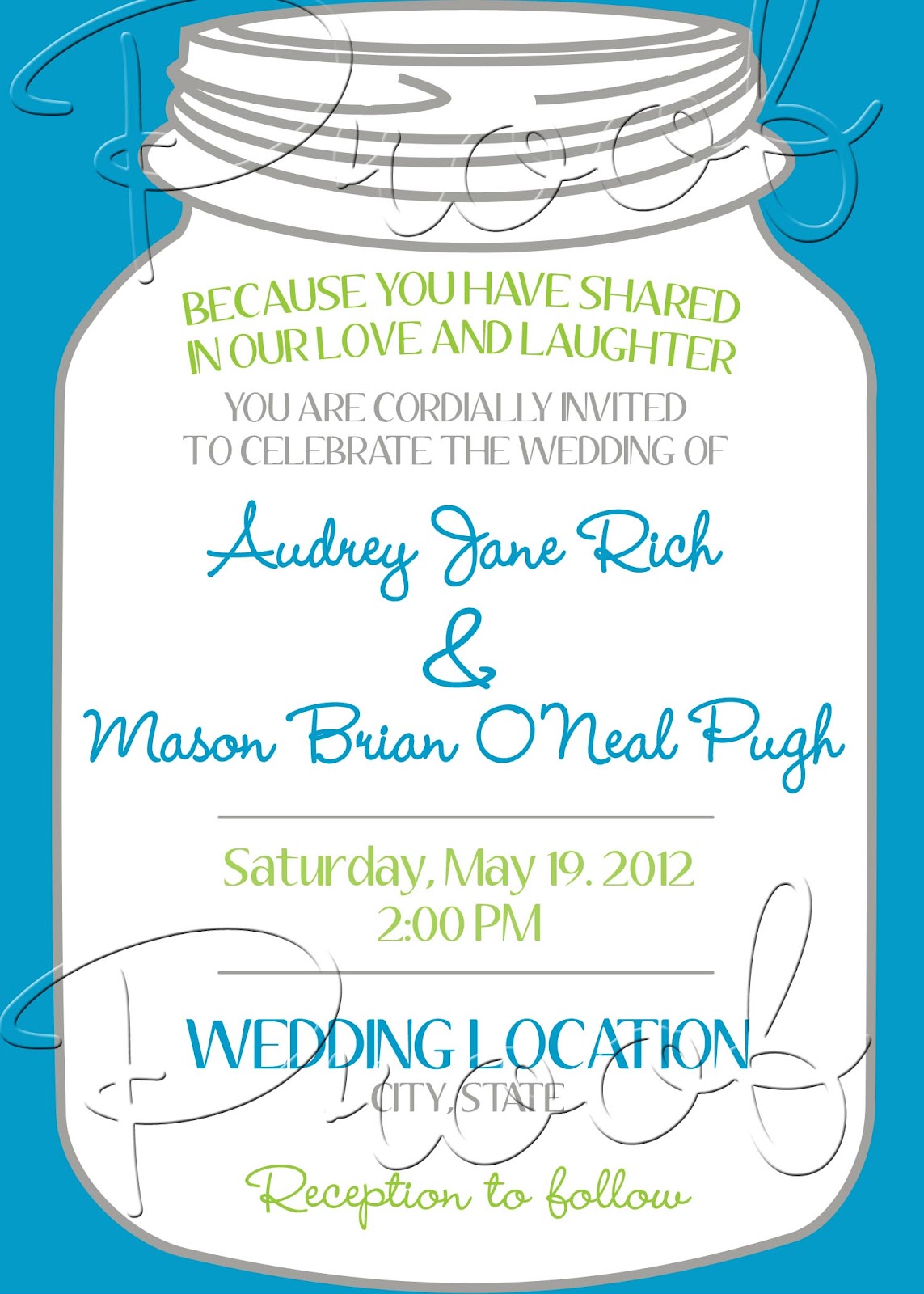 Mason jar wedding invitation with flowers