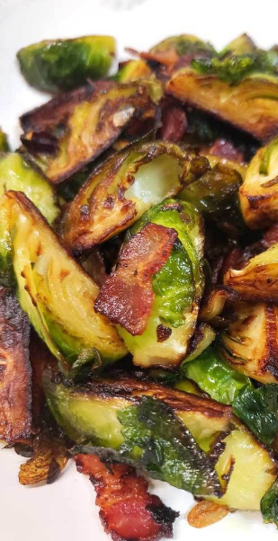 Crispy Skillet Brussels Sprouts with Bacon & Garlic Butter