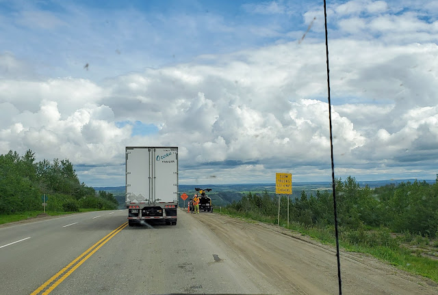 Waiting for pilot car on a construction road in Taylor BC