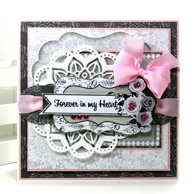 Shabby Chic Card 1  By Ginny Nemchak for BoBunny using Black Tie Affair and Mini Alphabet Punch Board