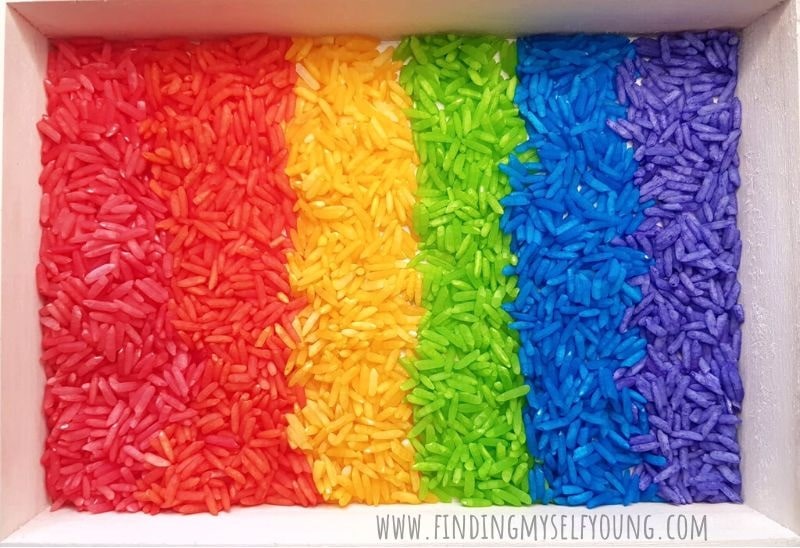 rainbow rice in a tray