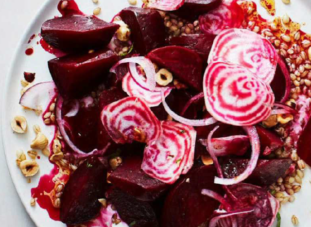 Beetroot salad with barley and hazelnut