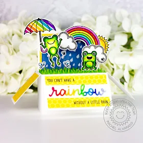 Sunny Studio Stamps: Over The Rainbow Rainbow Word Die Froggy Friends Rain Or Shine Rainbow Themed Cards by Rachel Alvarado