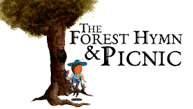 A tree with a pumpkin-headed friend floating nearby, plus the text The Forest Hymn & Picnic