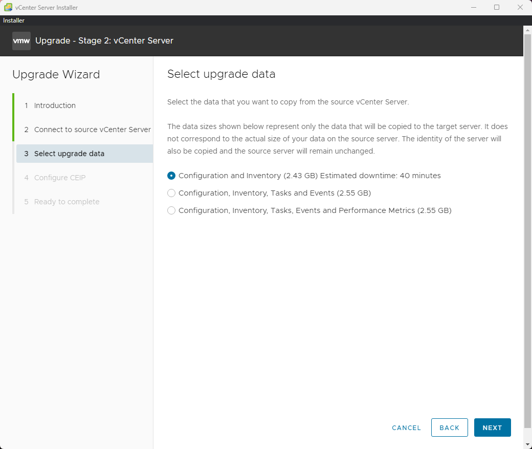 Select Upgrade Data