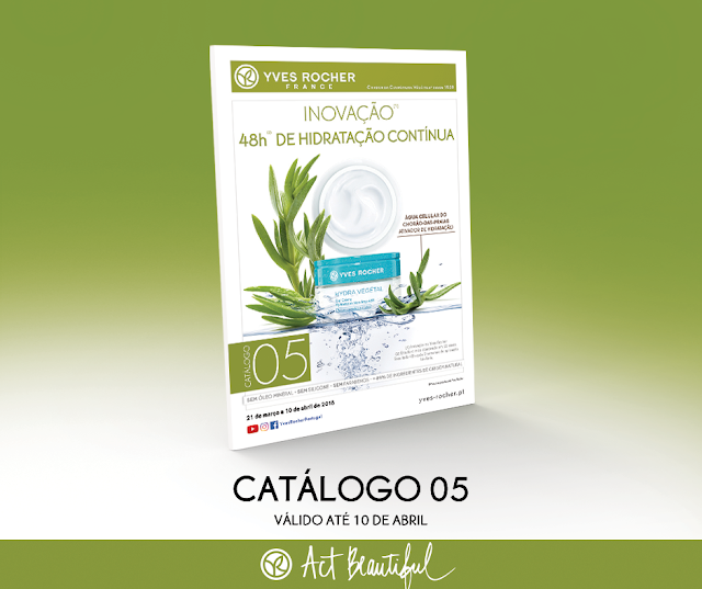 Imagem da capa do catálogo 5/2018 de Yves Rocher Portugal, com a foto do novo Gel Creme Hydra Végétal 48h de hidratação