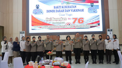 HUT Bhayangkara ke-76, Polda Lampung Gelar Donor Darah dan Vaksinasi Covid-19