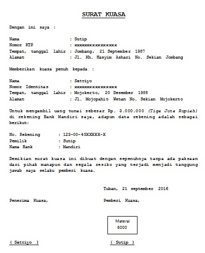 Contoh Surat Kuasa Pengambilan Uang Terbaru  Cara Buat Surat