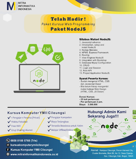 kursus pemrograman node.js di kursus komputer ymii cileungsi