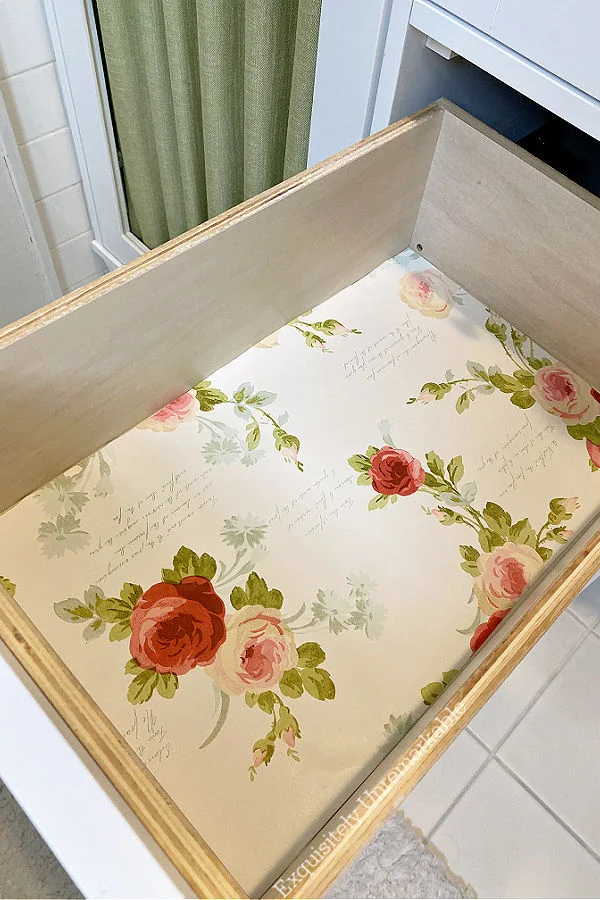 Floral Wallpaper Liner For Bathroom Drawer