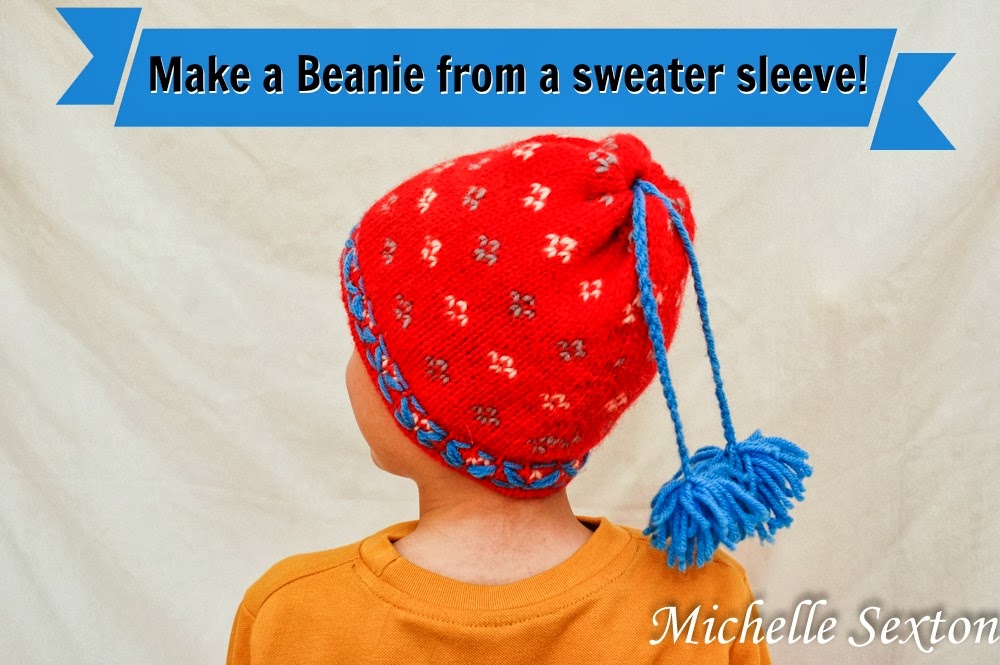 Learn how to make a beanie from a sweater sleeve with only a minimal amount of sewing! Click through and find out how.