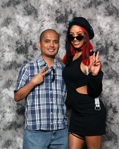 Posing with Mercedes Varnado (who played Koska Reeves on THE MANDALORIAN) at Comic Con Revolution in Ontario, CA...on May 20, 2023.